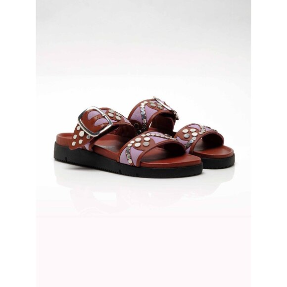 🎉LAST CHANCE🎉 FREE PEOPLE Revelry Studded Sandals / Brick + Lavender - Picture 4 of 12